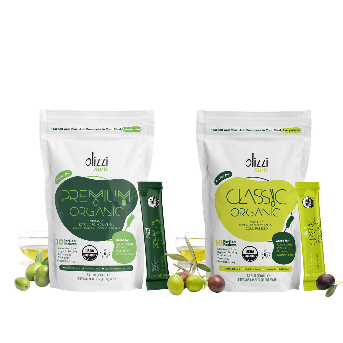 Olizzi Premium & Classic Extra Virgin Olive Oil Packets – Variety Pack, 10 Each (20 Total)