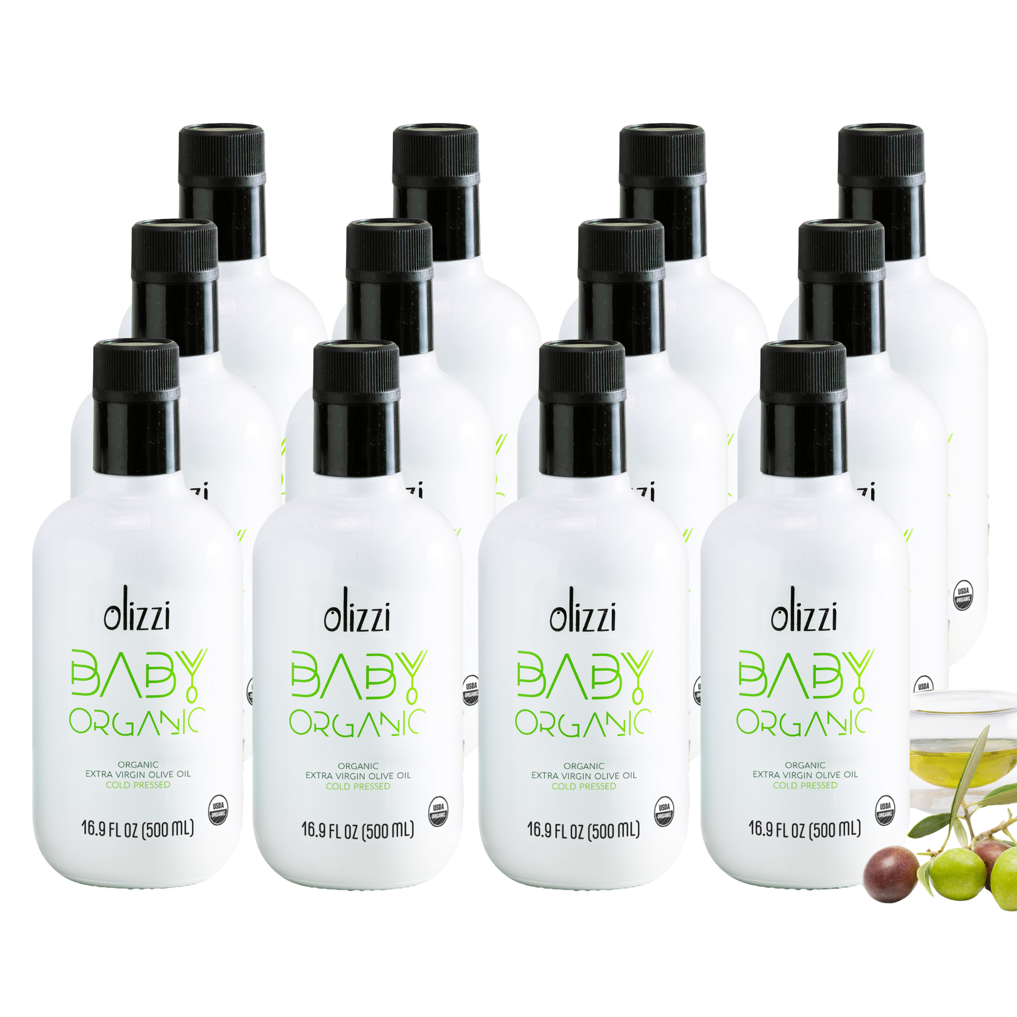 Olizzi Baby Organic Extra Virgin Olive Oil, Cold Pressed 16.9 FL OZ x 12 Units (BB: 7/1/2026)