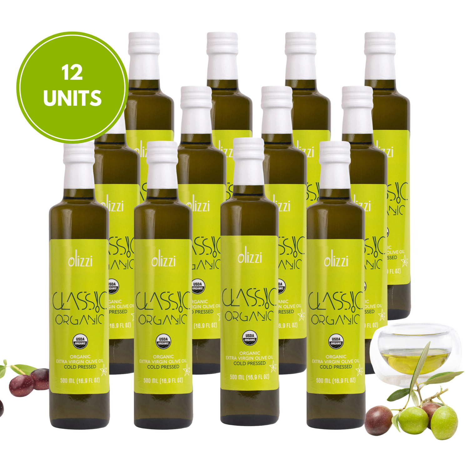 Olizzi Classic Organic Extra Virgin Olive Oil 16.9 FL OZ - Cold Pressed, New Harvest, Hand Picked, USDA Organic, Kosher, Smooth and Delicate EVOO, Salad Dressing, Aceite de Oliva