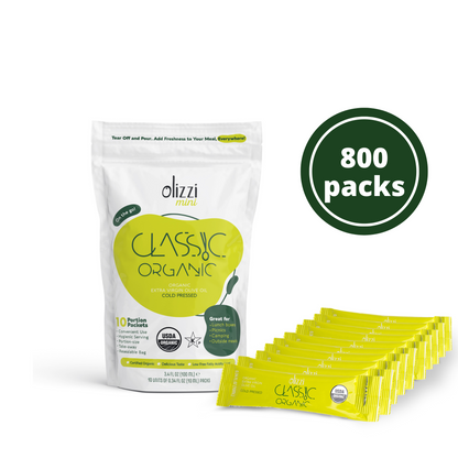Olizzi Classic Organic Olive Oil Packets Extra Virgin Cold Pressed, New Harvest, Hand Picked, USDA Organic, Kosher, Smooth and Fruity EVOO, Salad Dressing, Individual Packets - 10 Single Use Packs
