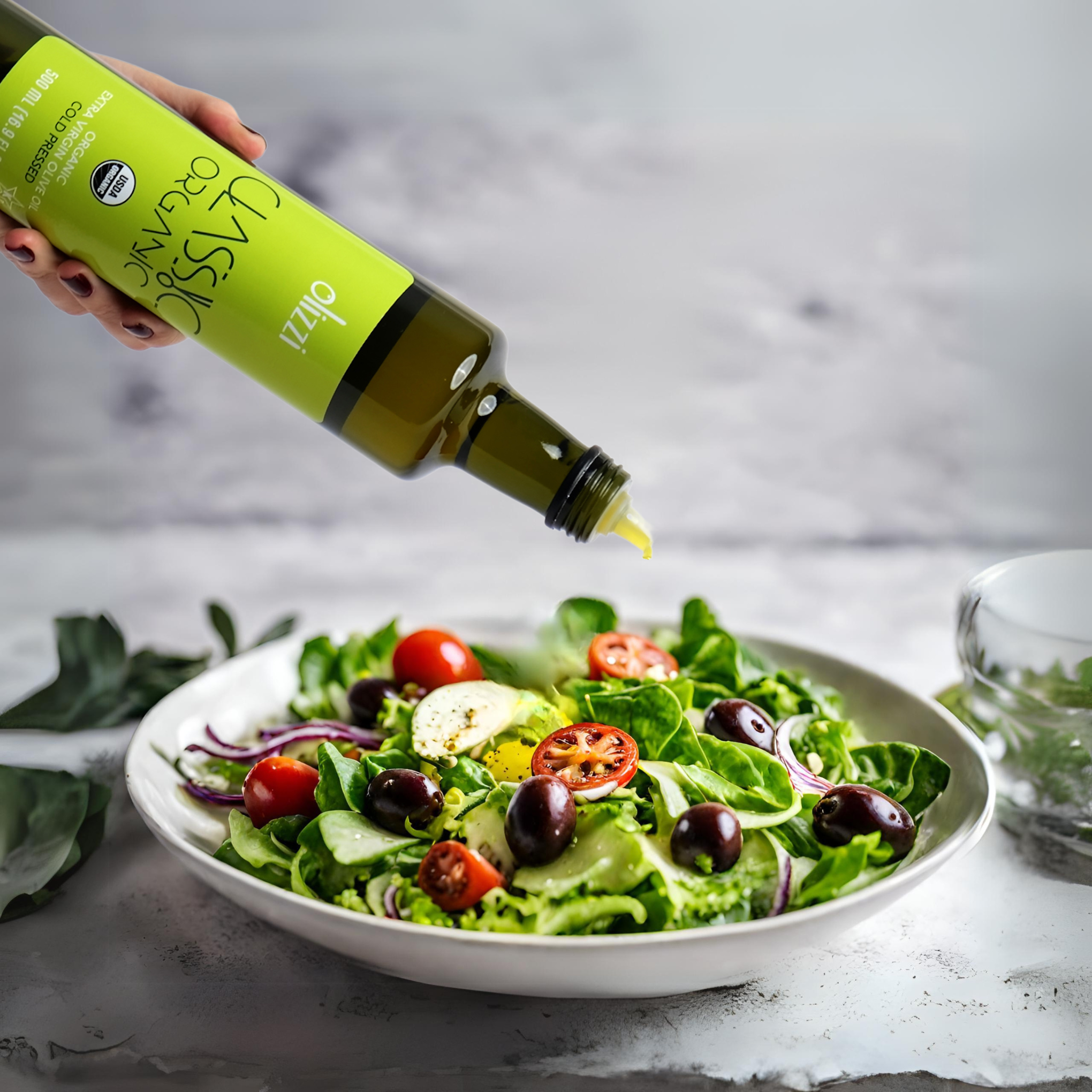 Olizzi Classic Organic Extra Virgin Olive Oil 16.9 FL OZ - Cold Pressed, New Harvest, Hand Picked, USDA Organic, Kosher, Smooth and Delicate EVOO, Salad Dressing, Aceite de Oliva