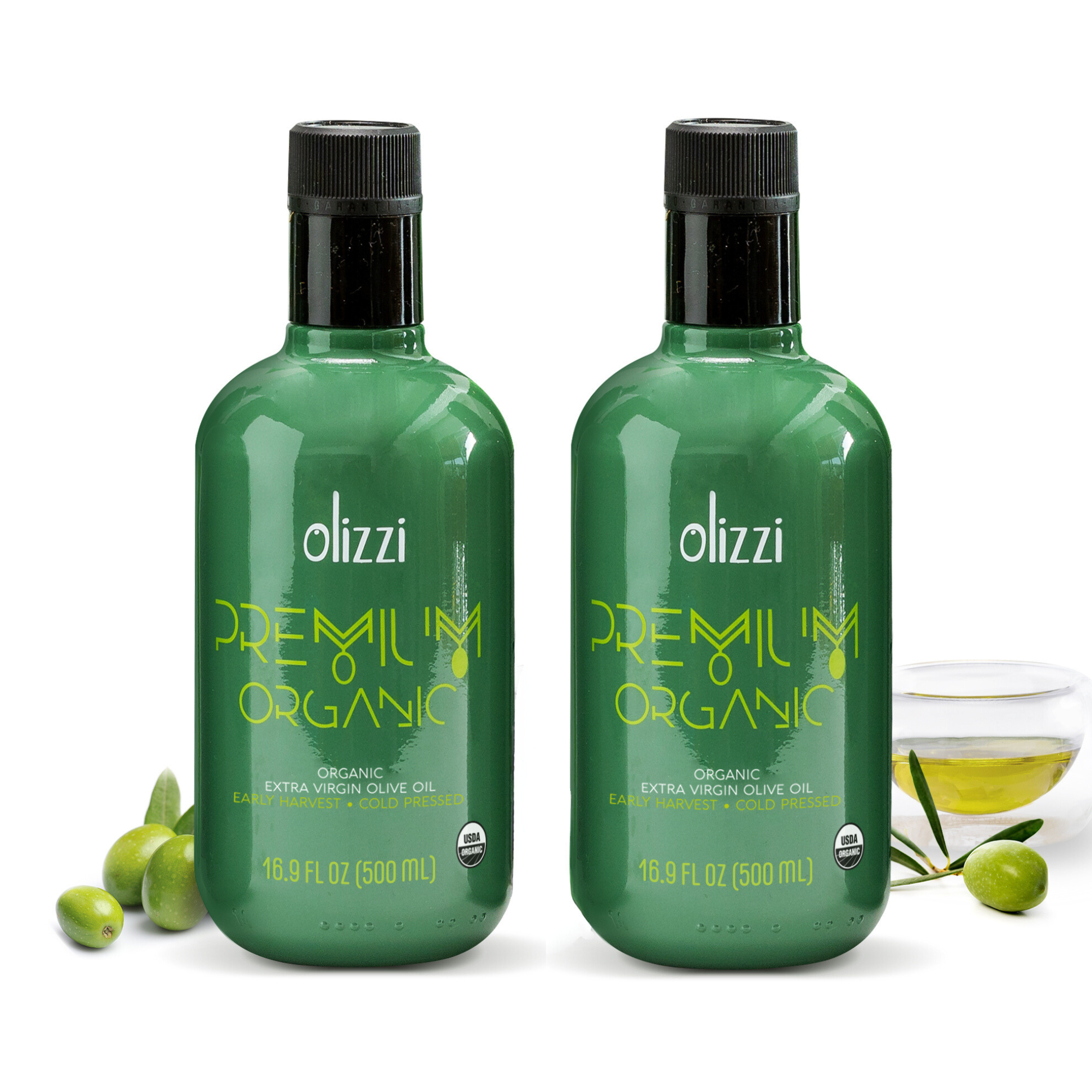 Olizzi Premium Organic Extra Virgin Olive Oil, Award Winner, Early Harvest, Cold Pressed 16.9 FL OZ X 2 Unit
