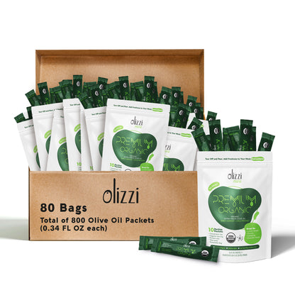 Olizzi Premium Organic Extra Virgin Olive Oil, Award Winner, Early Harvest, Cold Pressed Single Use Olive Oil Packets 0.34 FL OZ X 10 Unit